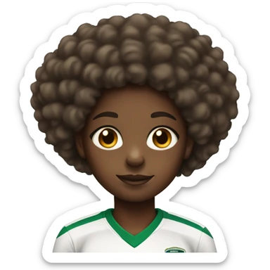 black girl aged 10 with brown curl afro in football shirt sticker
