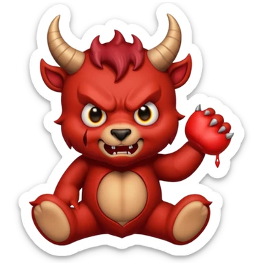 A devil tearing up a teddy bear sticker