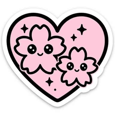 goth sakura heart, pastel goth style, soft pink and black colors, cute and dark, kawaii cherry blossoms sticker