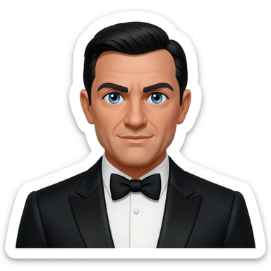 James Bond from James Bond Series with blue eyes, black hair, black suit with bow tie sticker