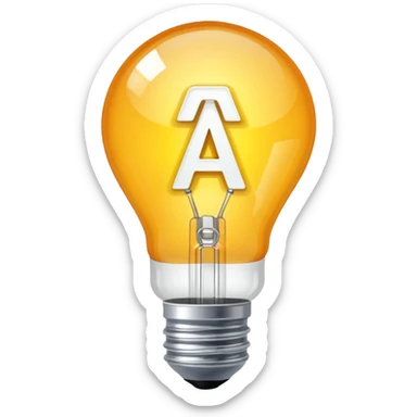 The light bulb is on and inside the letter a sticker