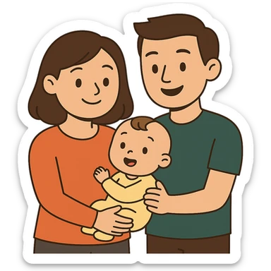 flat toon style family with mom, dad, and baby sticker