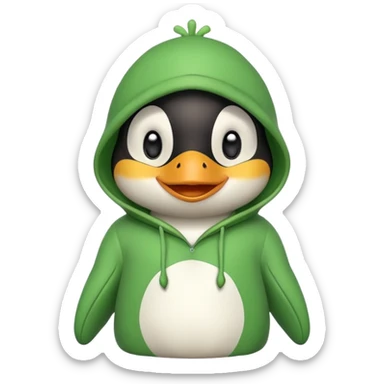 A cute penguin with a frog hoodie with a smile, smiley face in the middle sticker