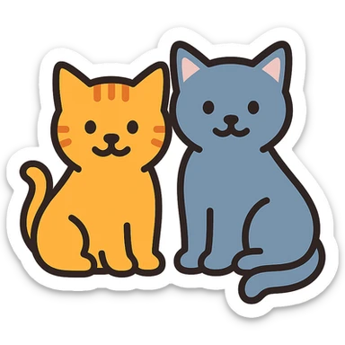two cats color outline icon sticker