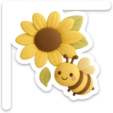 Remove the background, keep only the yellow flower and bee with transparent background in fondant cake art style. sticker