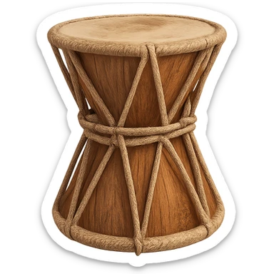 classic damru with wooden texture and rope, no text sticker