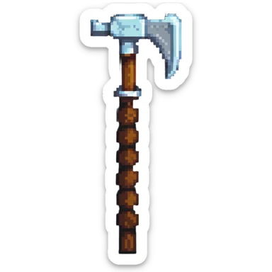 blocky pixelated Minecraft pickaxe emoji, less realistic sticker