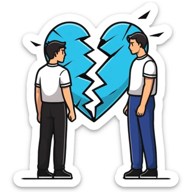 two men gay couple breaking up with a large shattered heart between them sticker