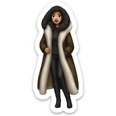 Dark haired woman wearing big full length fur coat sticker