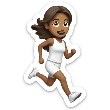 runnning emoji wearing something cute that is white with dark brown hair sticker