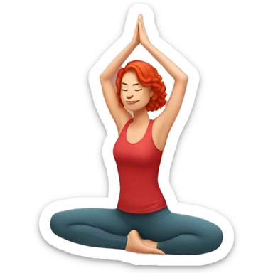 woman with red hair doing yoga heron pose in red clothes sticker