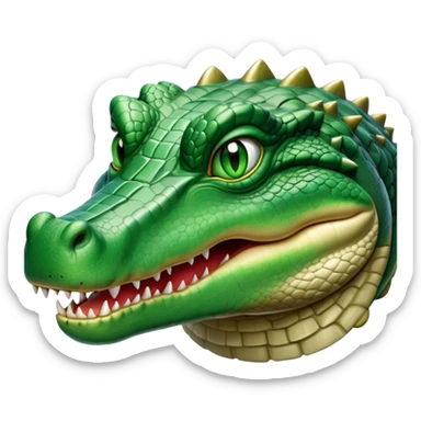 cinematic-noble-crocodile-portrait-emoji,-poised-and-regal,-with-a-powerful,-elongated-build-and-a-rugged,-scaly-emerald-green-hide,-piercing-cold-eyes,-simplified-yet-sharp-and-sophisticated-features,-highly-detailed,-glowing, head held high sticker