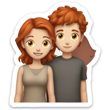 Red head girl and brown hair boy cuddling sticker
