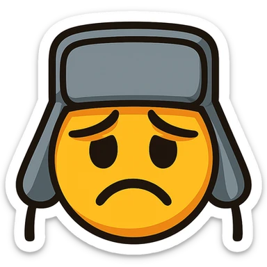skuf emoji, cartoon style, gray ushanka hat, slightly sad expression sticker