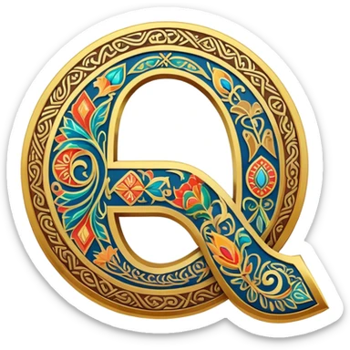 Russian ruble symbol (₽) adorned with Udmurt tribal patterns, colorful ethnic ornaments, decorative geometric motifs sticker