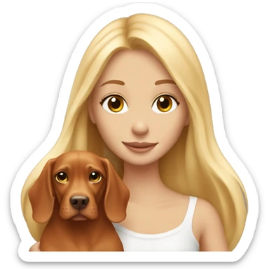Pretty girl with long blonde hair holding cute vizsla dog sticker