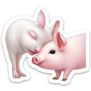 A white male rabbit kissing a pink female pig sticker