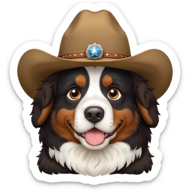 Bernese mountain dog with cowboy hat sticker