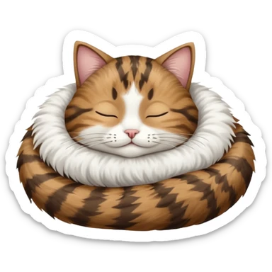 dark brown tabby and white cat sleeping rolled over and upside down sticker