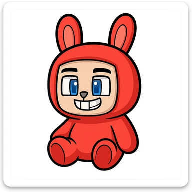 Extract the red bunny plushie attached to the person, keep it cute and in the original Minecraft cartoon style, with a transparent background. sticker
