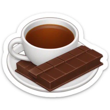 A cup of hot tea with a bar of chocolate next to a cup sticker
