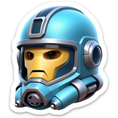 Clash of Clans aesthetic: Cinematic Playful 3D Isometric Space Helmet Emoji, rendered in a 3D vector-style similar to standard emojis with minimal shading and bold, simplified shapes. A compact, distinct form with signature details, softly glowing with a futuristic sci-fi warfare charm. Simplified yet unmistakably iconic, highly detailed and consistent, glowing with a soft radiance and high shine. Stylized with a touch of high-tech brilliance and a soft glowing outline, capturing the essence of a beloved gaming relic with a friendly, playful manner! sticker