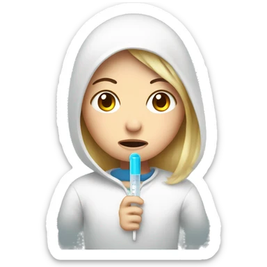 face sick girl with thermometer and fever sticker