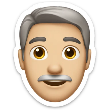 man, short brown straight hair with grey streaks, big nose, hazel eyes, white sticker