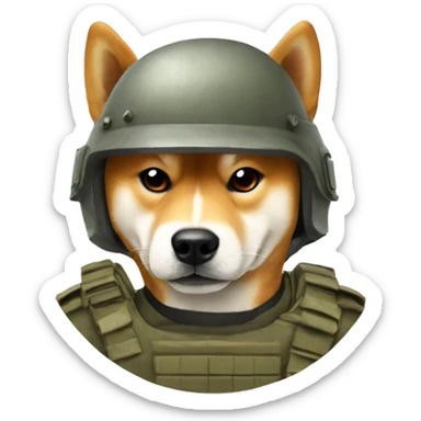 Angry Shiba Inu with soldier helmet sticker