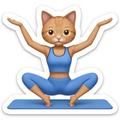 cat doing pilates wearing blue sticker