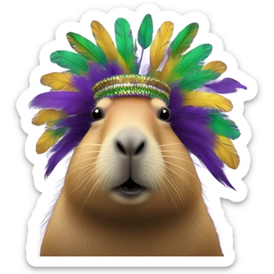 Capybara going to Mardi Gras feather headdress  sticker
