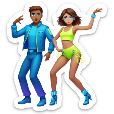 Neon cyberpunk style 
girl with brown hair and blue eyes dance with man sticker