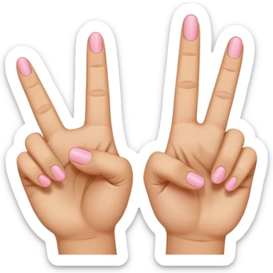 peace sign emoji but with the middle and ring fingers up instead of the index and middle finger. Keep the pinky, index, and thumb down. So the order should be pinky (down) ring finger (up) middle finger (up) index finger (down) thumb (down and on top of the index finger holding it down) sticker