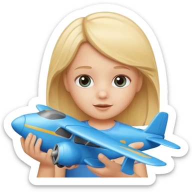 blonde child playing with plane sticker