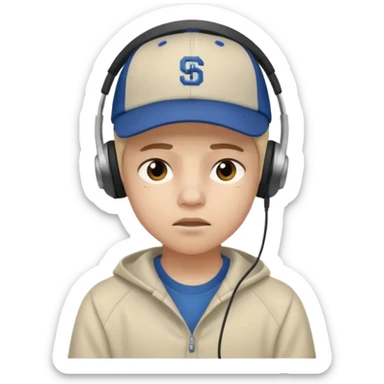 Adolescente com fone no ouvi é um boné, com uma carinha de sono sticker