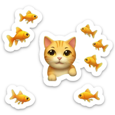 cat in the ocean swimming with gold fish sticker