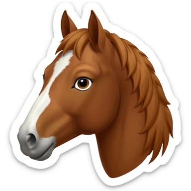 Head of a sorrel horse with a wide white blaze from his forehead, under his forelock, running down his face and under his muzzle, facing forward. White should go between nostrils and not on the side of the lips. sticker