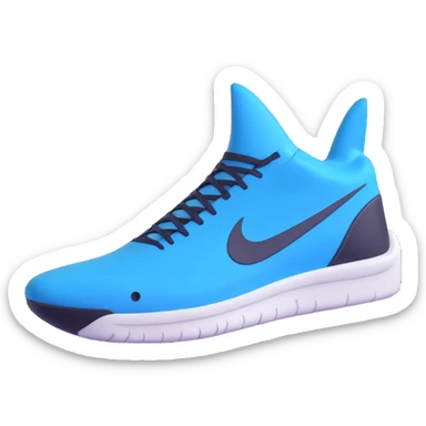 3D emoji of a blue shark and Nike shoe hybrid, icon style sticker