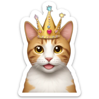 cat wearing a crown celebrating its birthday sticker