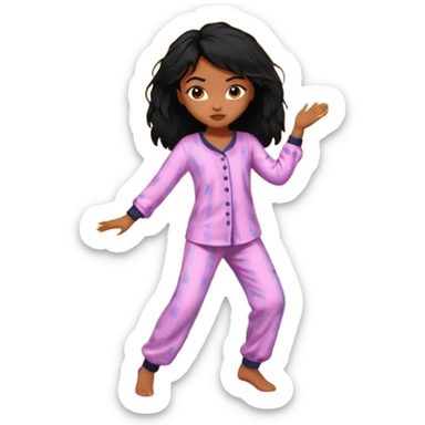 generate a pretty bratz brown skinned girl with messy black hair in pyjamas dancing in room sticker
