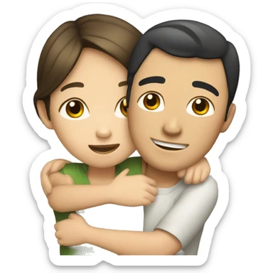 asian girl, caucasian guy hugging sticker