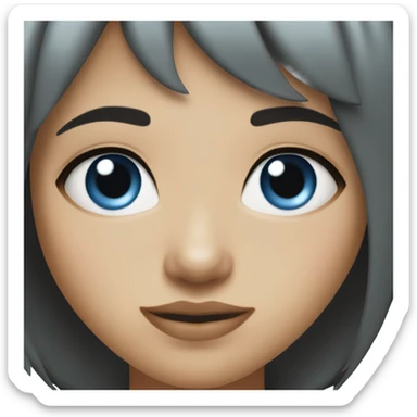 A girl with soft blue eyes, she has a black bob with bangs, piercings in her nose and eyebrow, thin eyebrows and a thin nose, she is thin with pronounced cheekbones. sticker