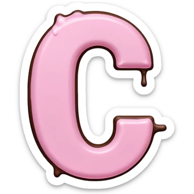 “Single pink bubble letter c, white outline, bottom dipped in chocolate with pink frosting drizzle, kawaii style, glossy, soft shading, clean outline, transparent background, Discord emoji size” sticker