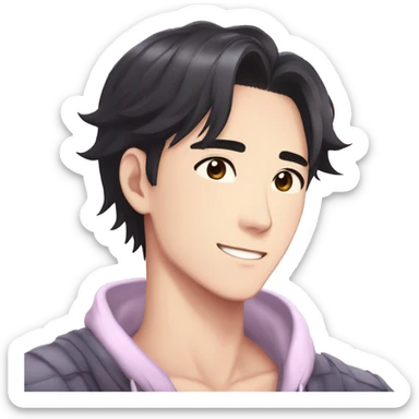Gorgeous bright sparkly romantic Asian anime gentle man with blushing face aesthetic trending style outside sticker