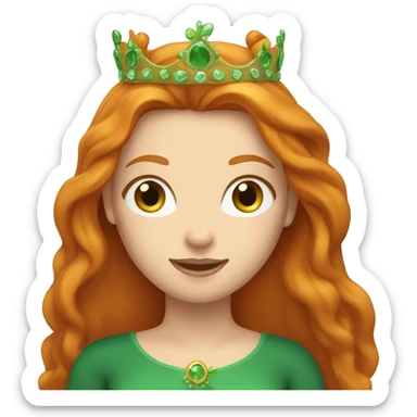 Ginger woman with a long straight hair and green eyes and a crown sticker