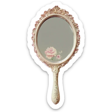 vintage rococo light pink dainty floral hand mirror sticker