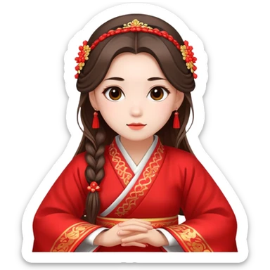 Beautiful girl wearing red Hanfu wedding dress sitting sticker
