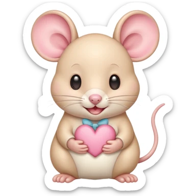 baby cream cartoon mouse with large, round, pink-lined ears. The mouse has heart eyes, a small open mouth, conveying a feeling of love, adoration, or strong affection. sticker