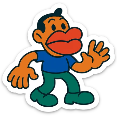 human with exaggerated big lips, hands, and feet in vibrant toon style sticker