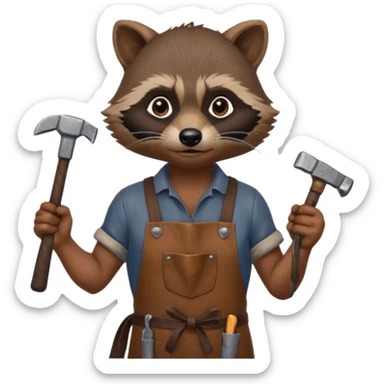 dirty blacksmith  brown racoon holding hammer sticker